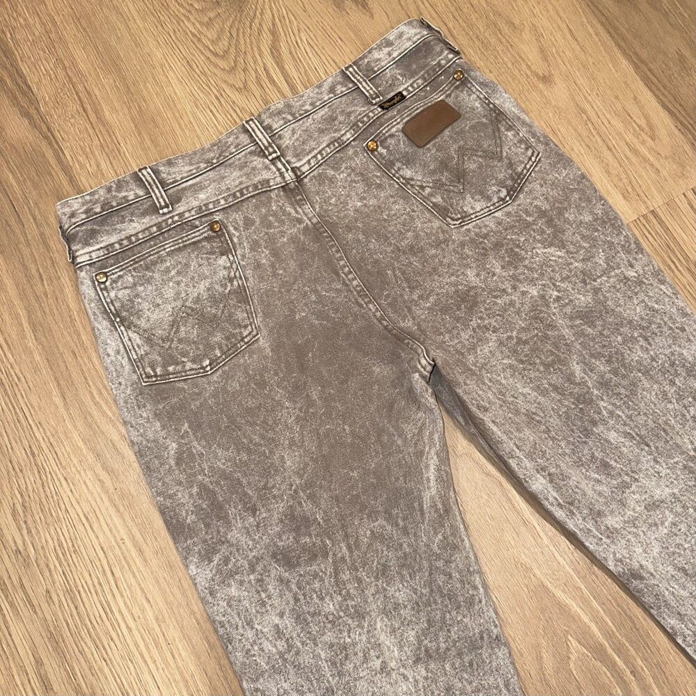 Vintage 90s Wrangler Acid Wash 936 Cowboy Cut Slim Jeans USA Beige Brown 36x29